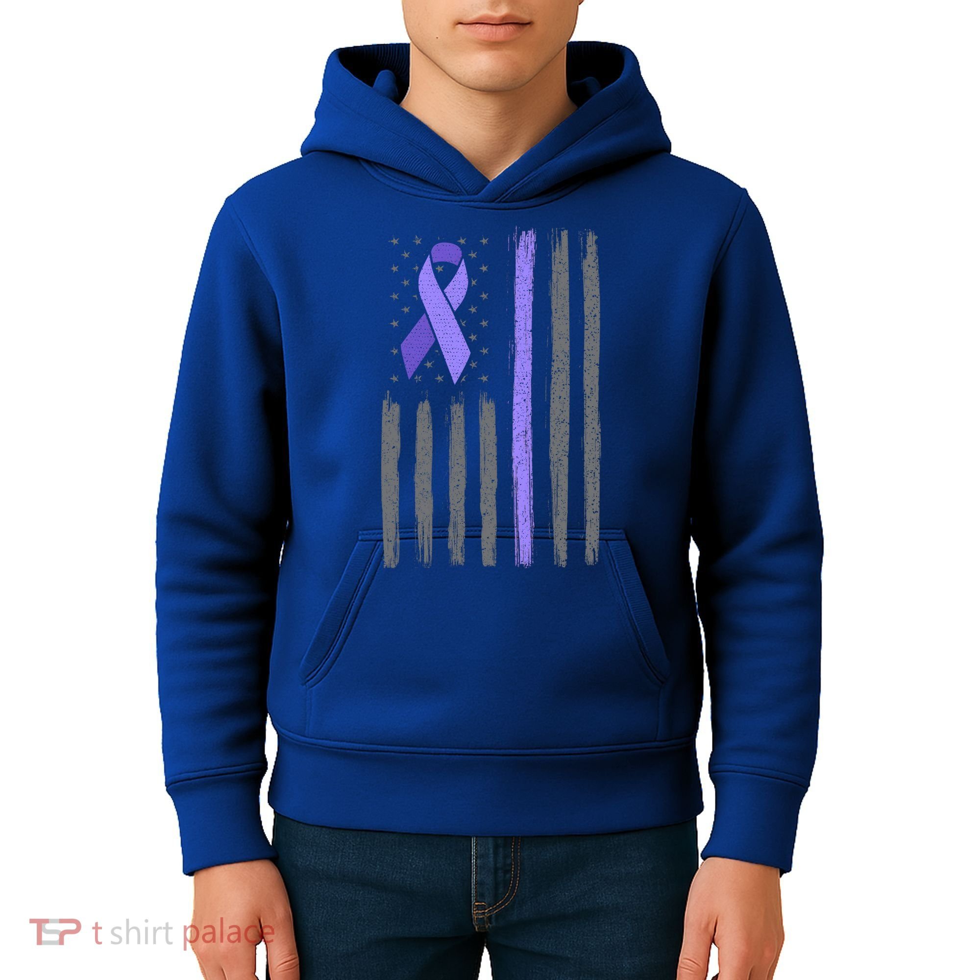 Purple Ribbon Flag Testicular Cancer Awareness Gift Kids Hoodie