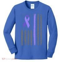 Purple Ribbon Flag Testicular Cancer Awareness Gift Kids Long Sleeve Shirt thumb 0