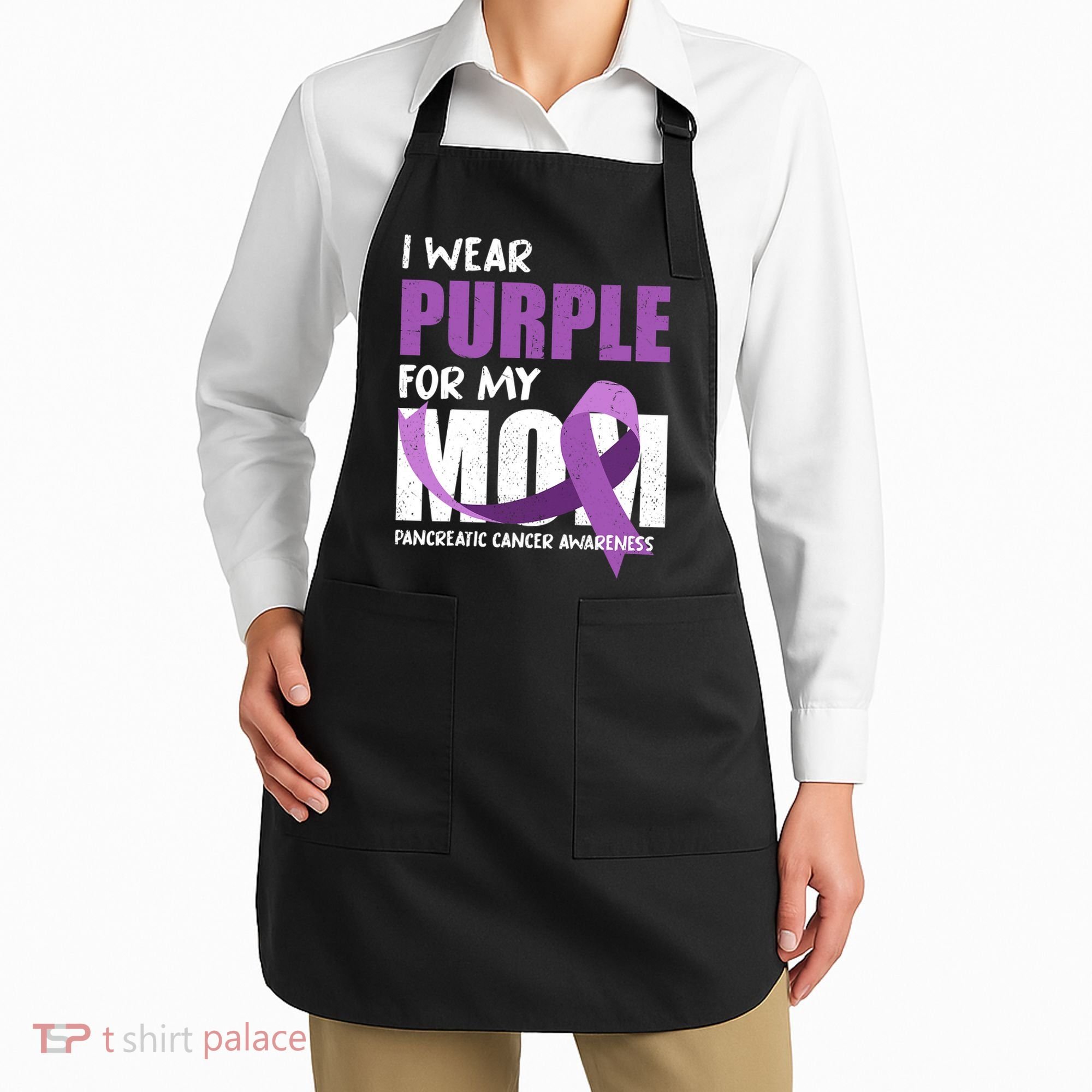 Purple Ribbon Fighter Mom Funny Pancreatic Cancer Awareness Apron