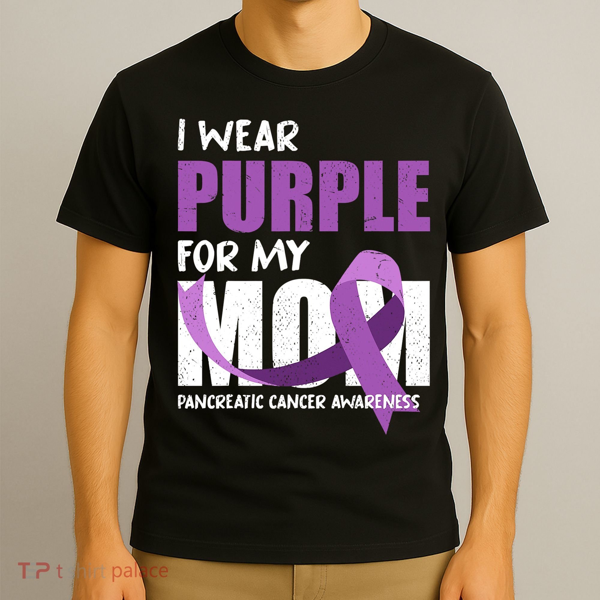 Purple Ribbon Fighter Mom Funny Pancreatic Cancer Awareness T-Shirt