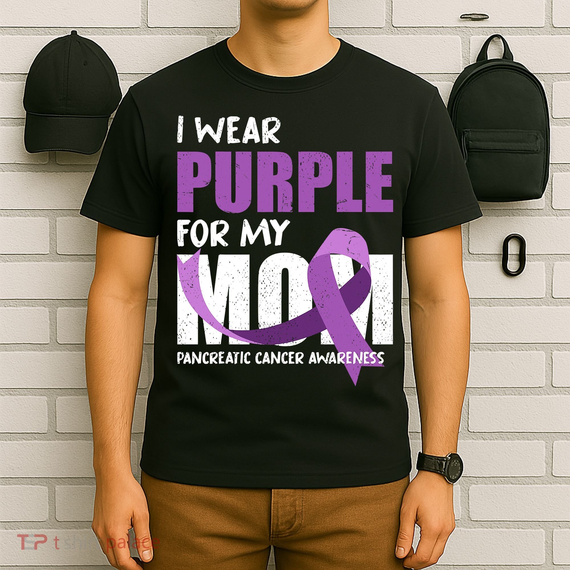 Purple Ribbon Fighter Mom Funny Pancreatic Cancer Awareness T-Shirt