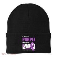 Purple Ribbon Fighter Mom Funny Pancreatic Cancer Awareness Beanie thumb 0