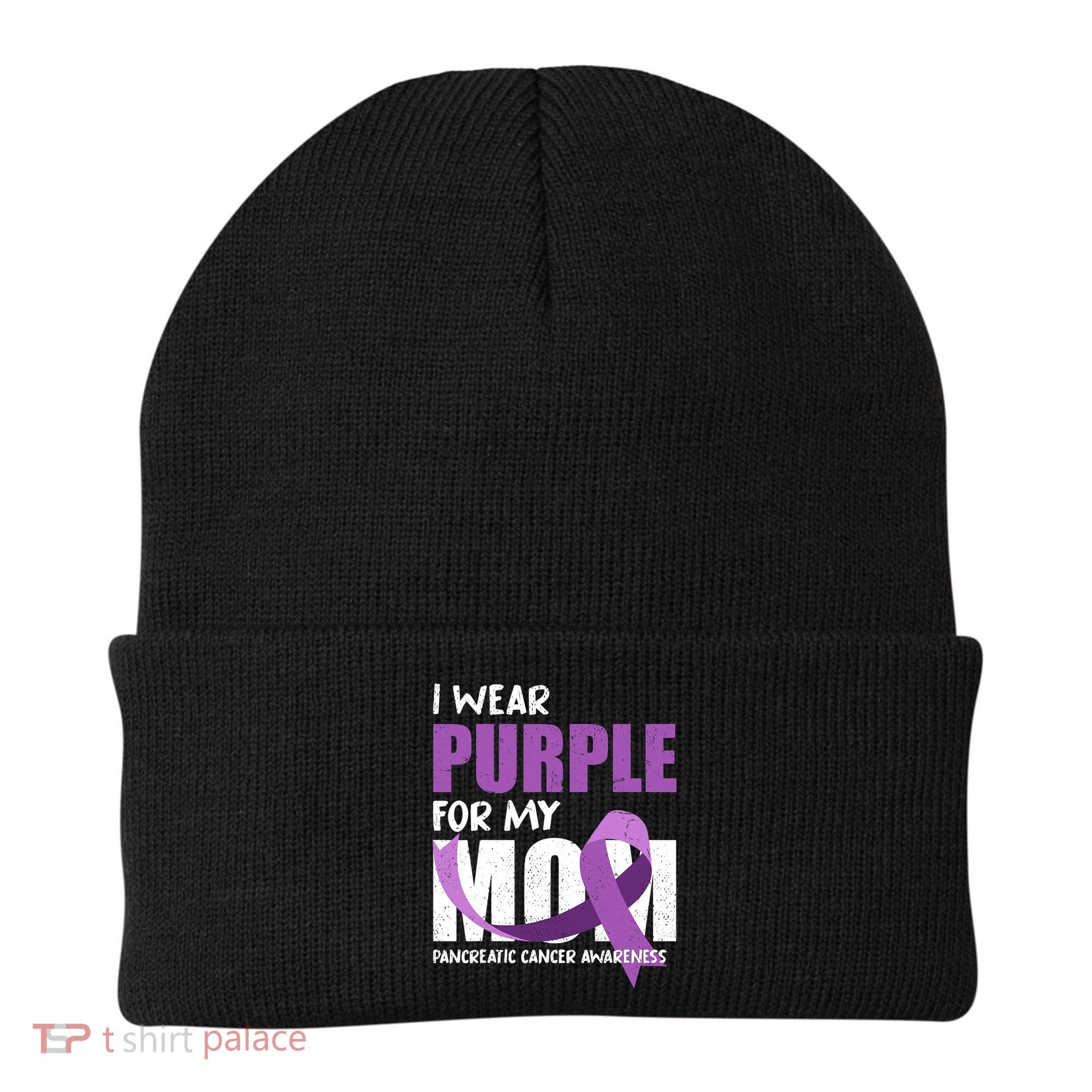 Purple Ribbon Fighter Mom Funny Pancreatic Cancer Awareness Beanie