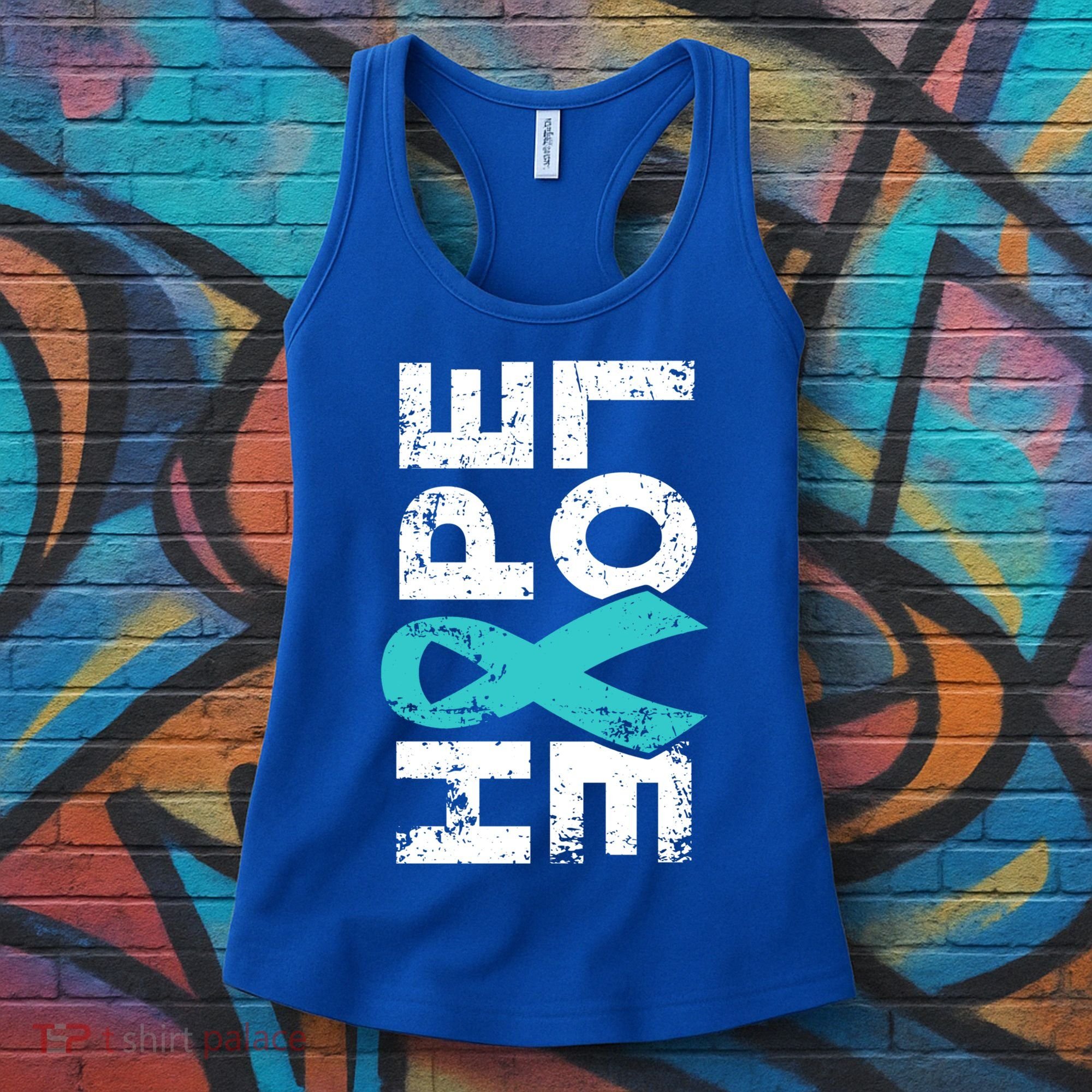 Ptsd Ribbon Great Gift Teal Ribbon Tal Health Awareness Women's Tank Top
