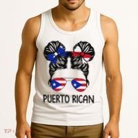 Puerto Rican Girl Messy Hair Puerto Rico Pride Tank Top thumb 3