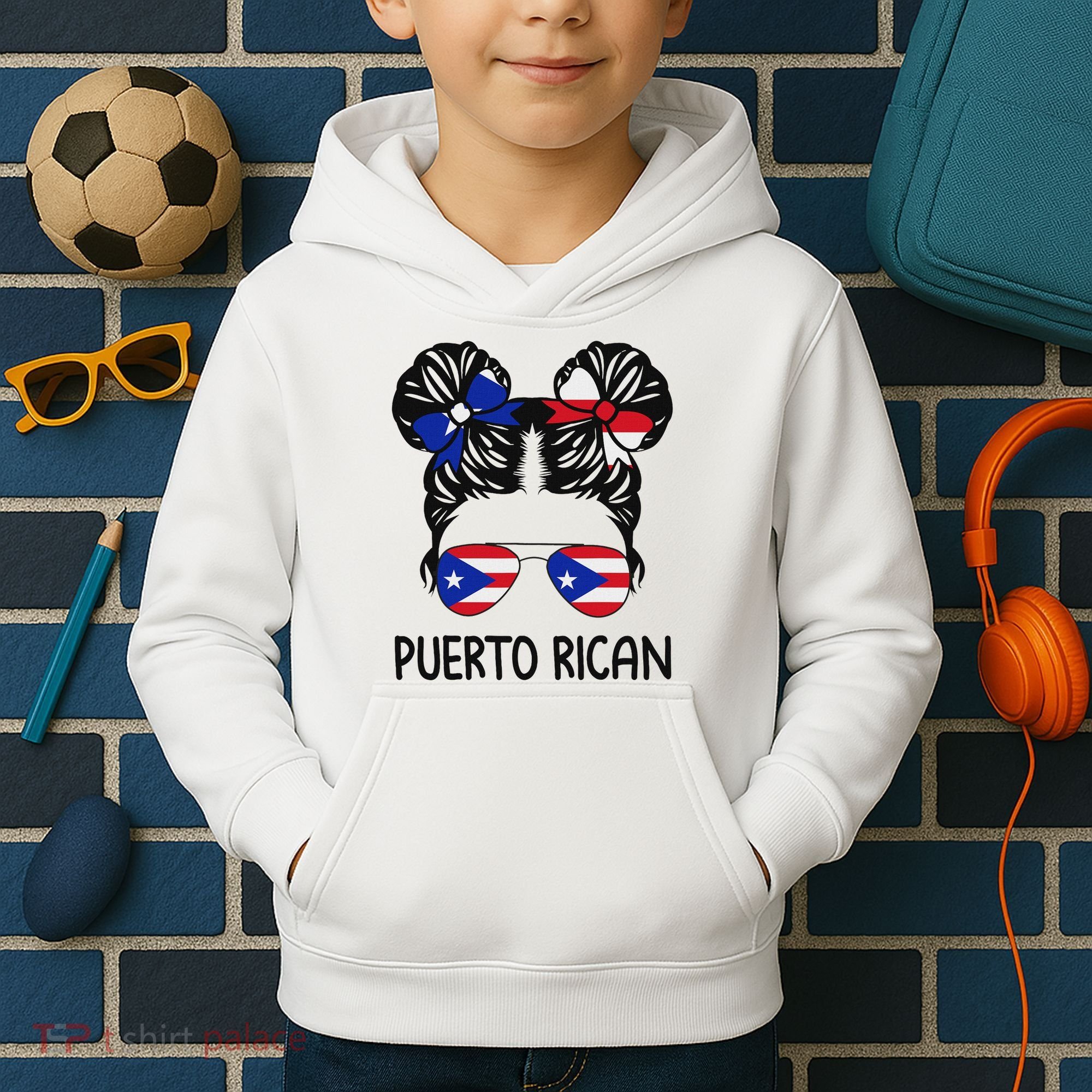 Puerto Rican Girl Messy Hair Puerto Rico Pride Kids Hoodie