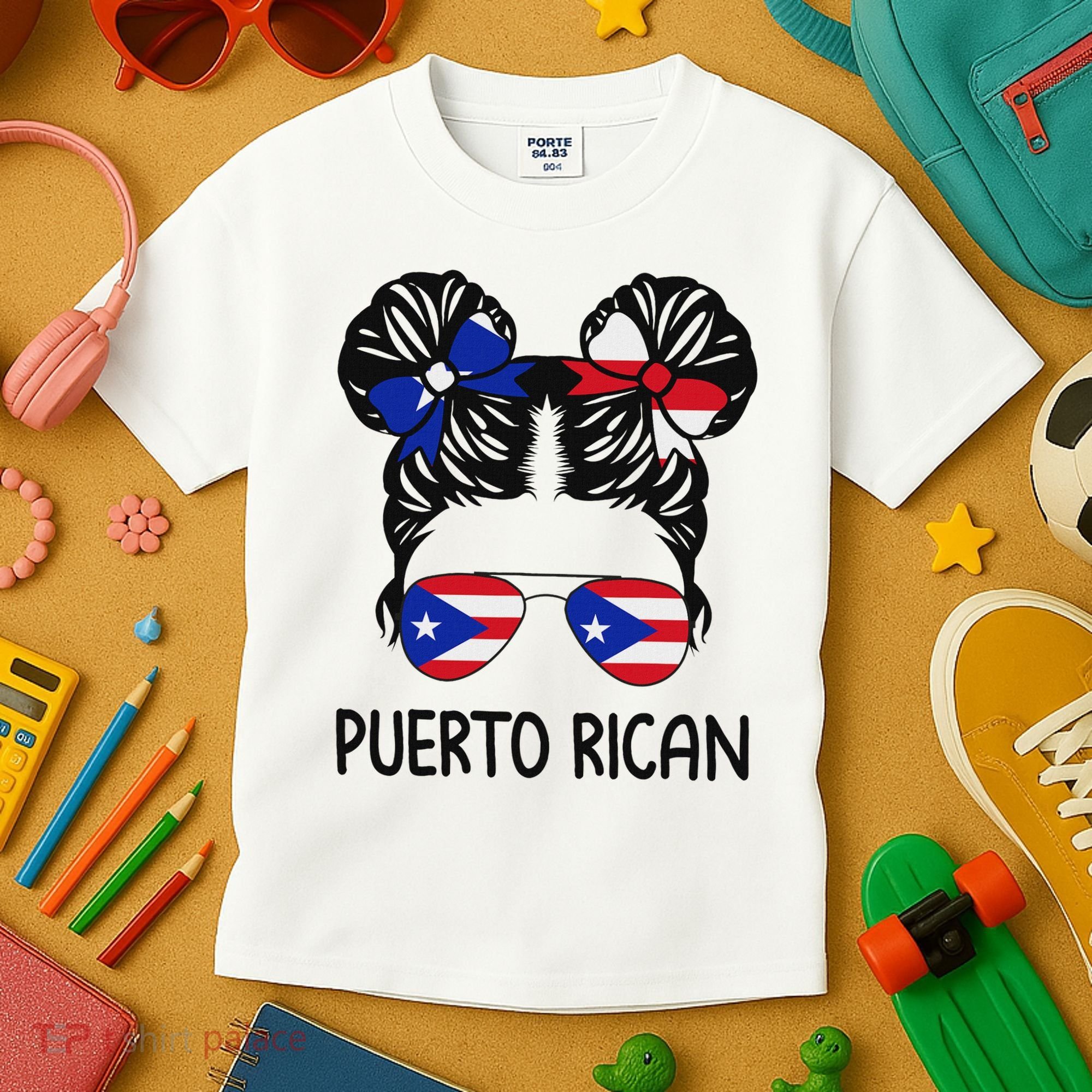 Puerto Rican Girl Messy Hair Puerto Rico Pride Kids T-Shirt