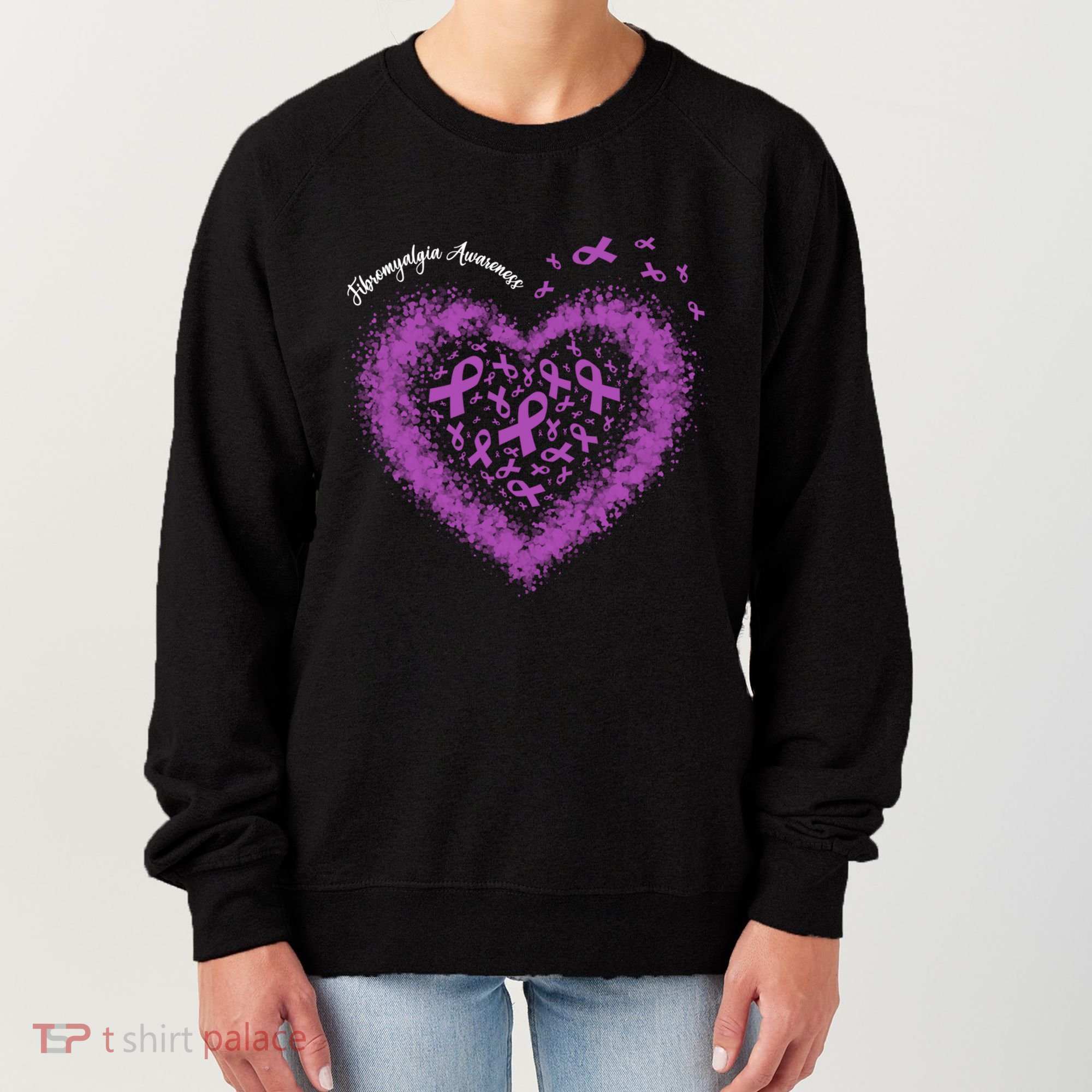 Purple Ribbon Heart Fibromyalgia Awareness Warrior Survivor Meaningful Gift Women's Sweatshirt