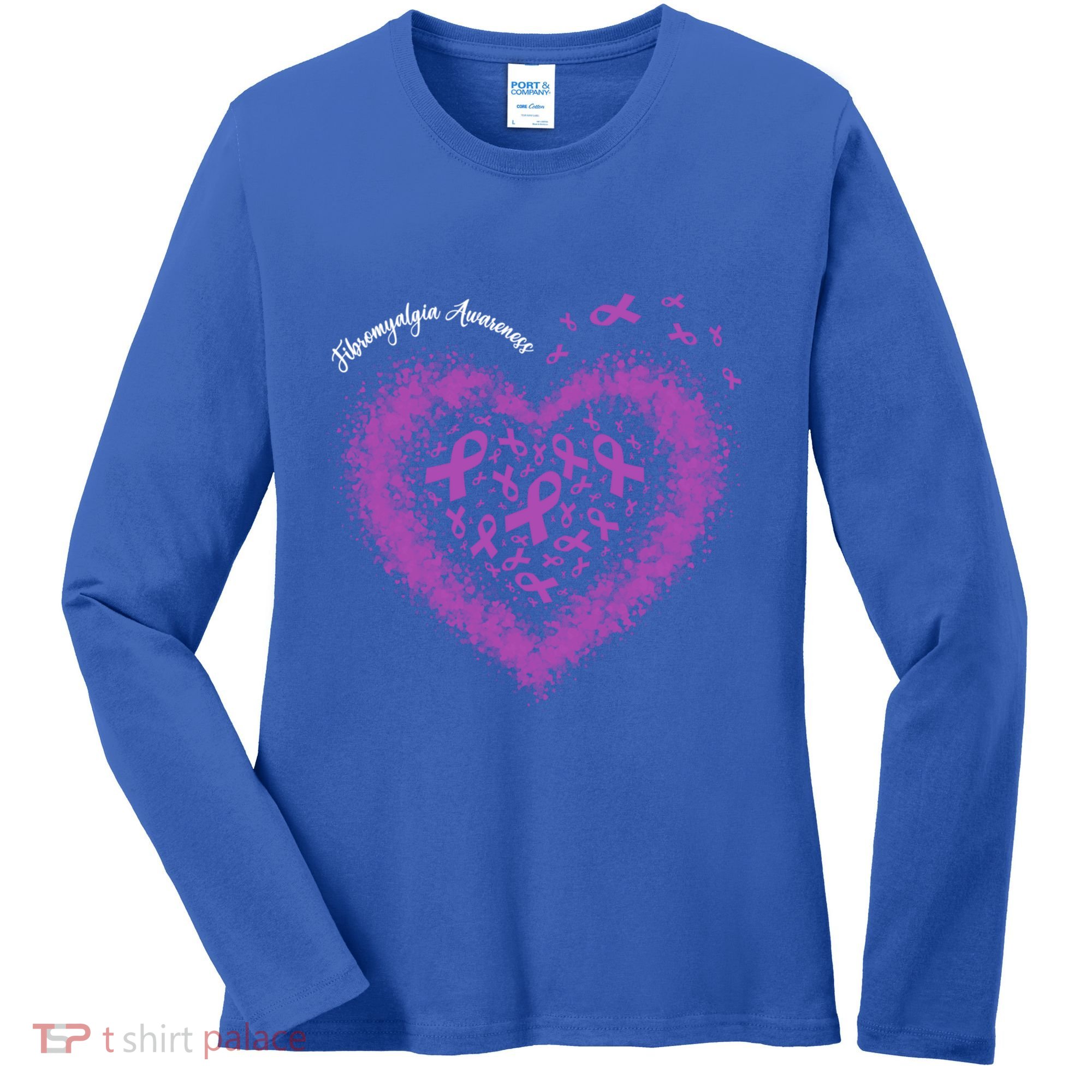Purple Ribbon Heart Fibromyalgia Awareness Warrior Survivor Meaningful Gift Women's Long Sleeve Shirt
