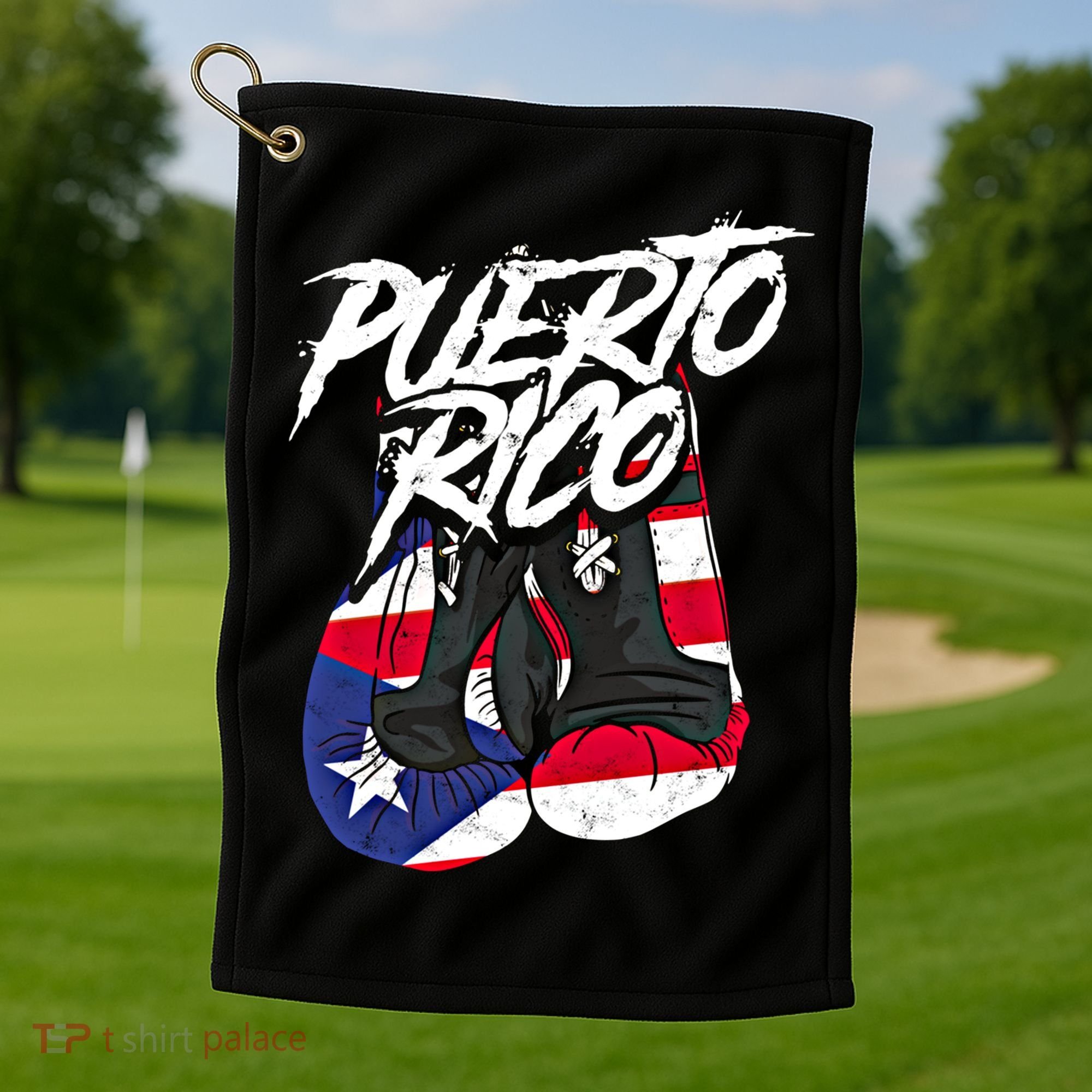 Puerto Rico In Boxing Gloves Hispanic Boxing Fighter Gift Golf Towel