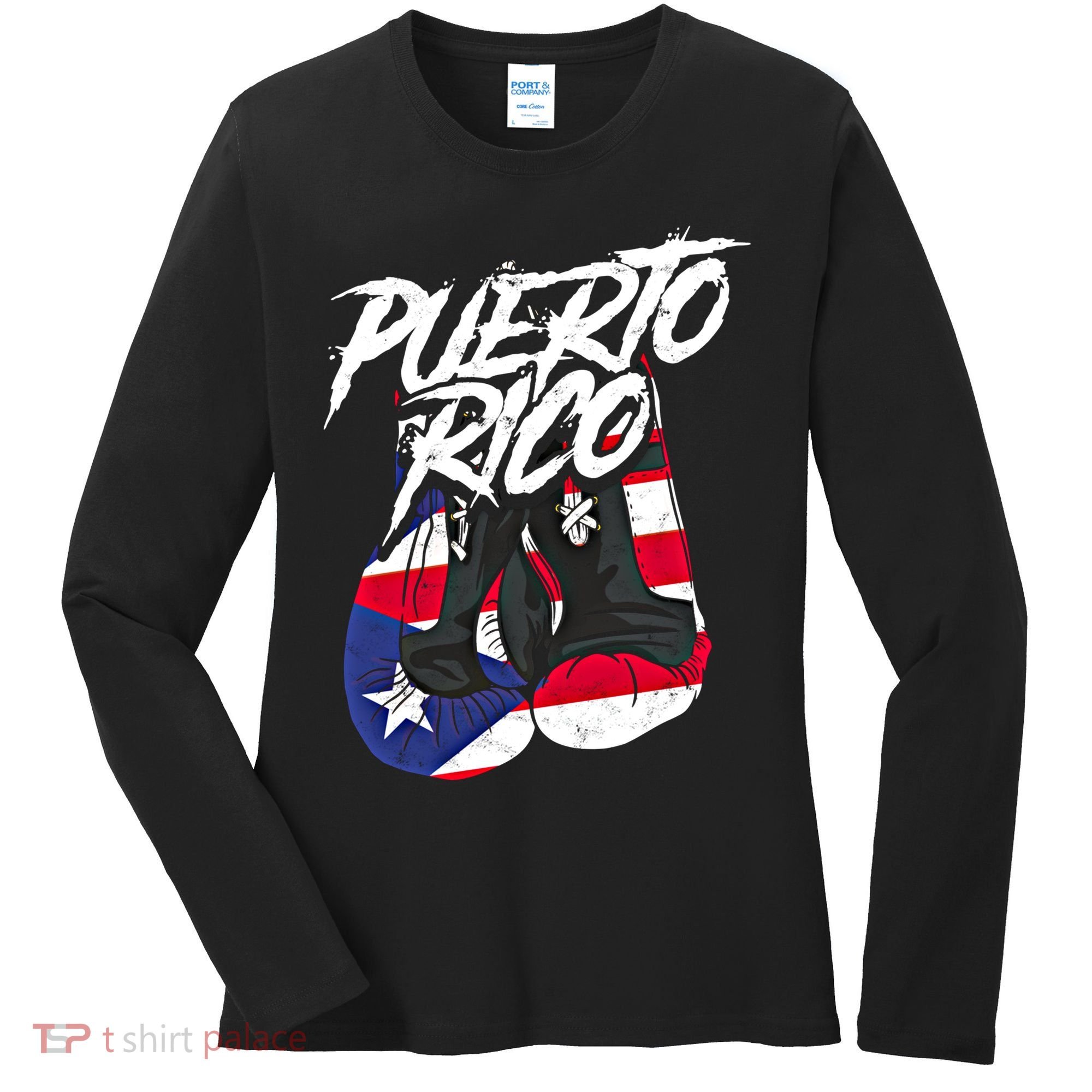 Puerto Rico In Boxing Gloves Hispanic Boxing Fighter Gift Women's Long Sleeve Shirt
