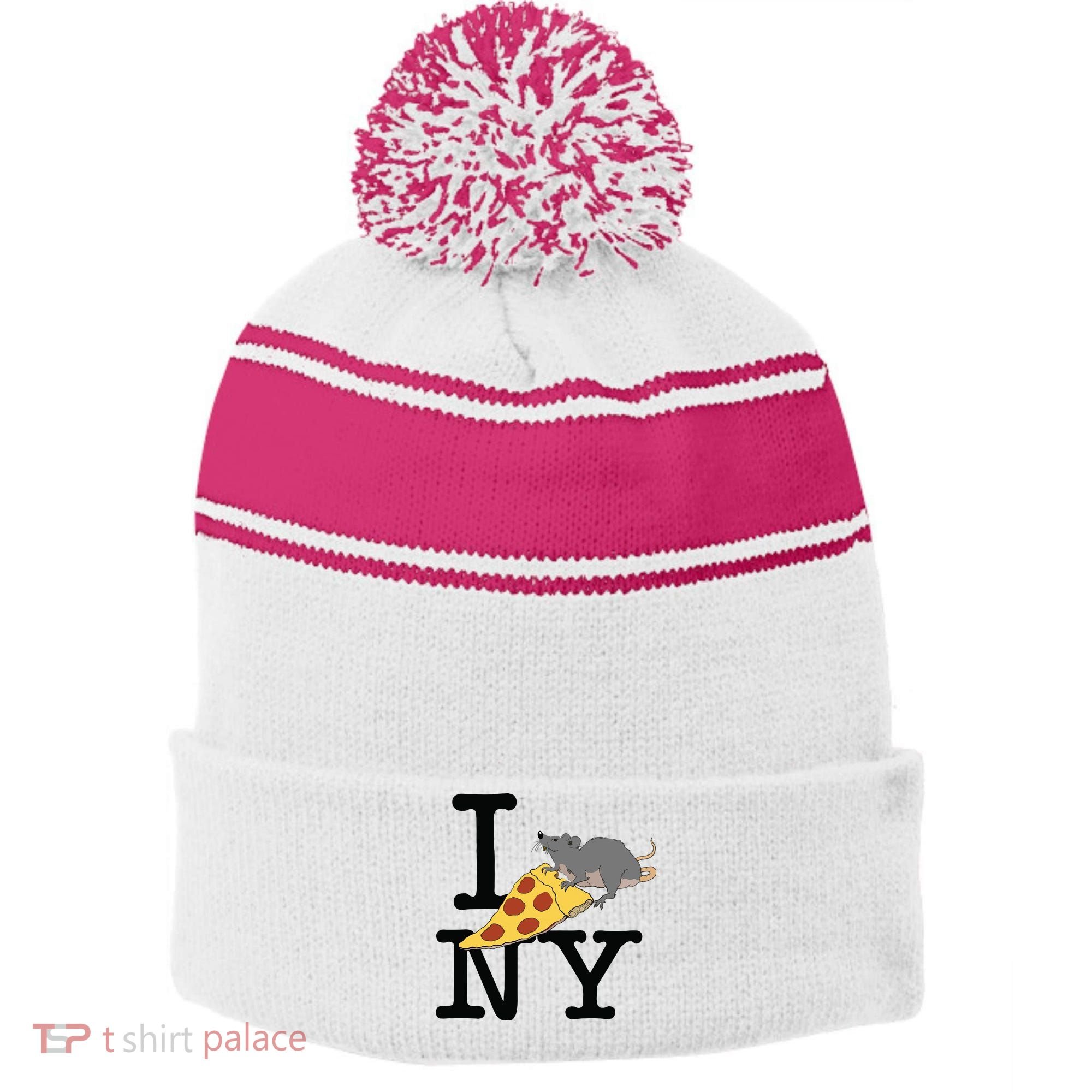 Pizza Rat Ironic Stripe Pom Pom Beanie