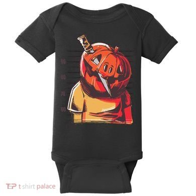 Prisoner Pumpkin Mug Shot Baby Bodysuit
