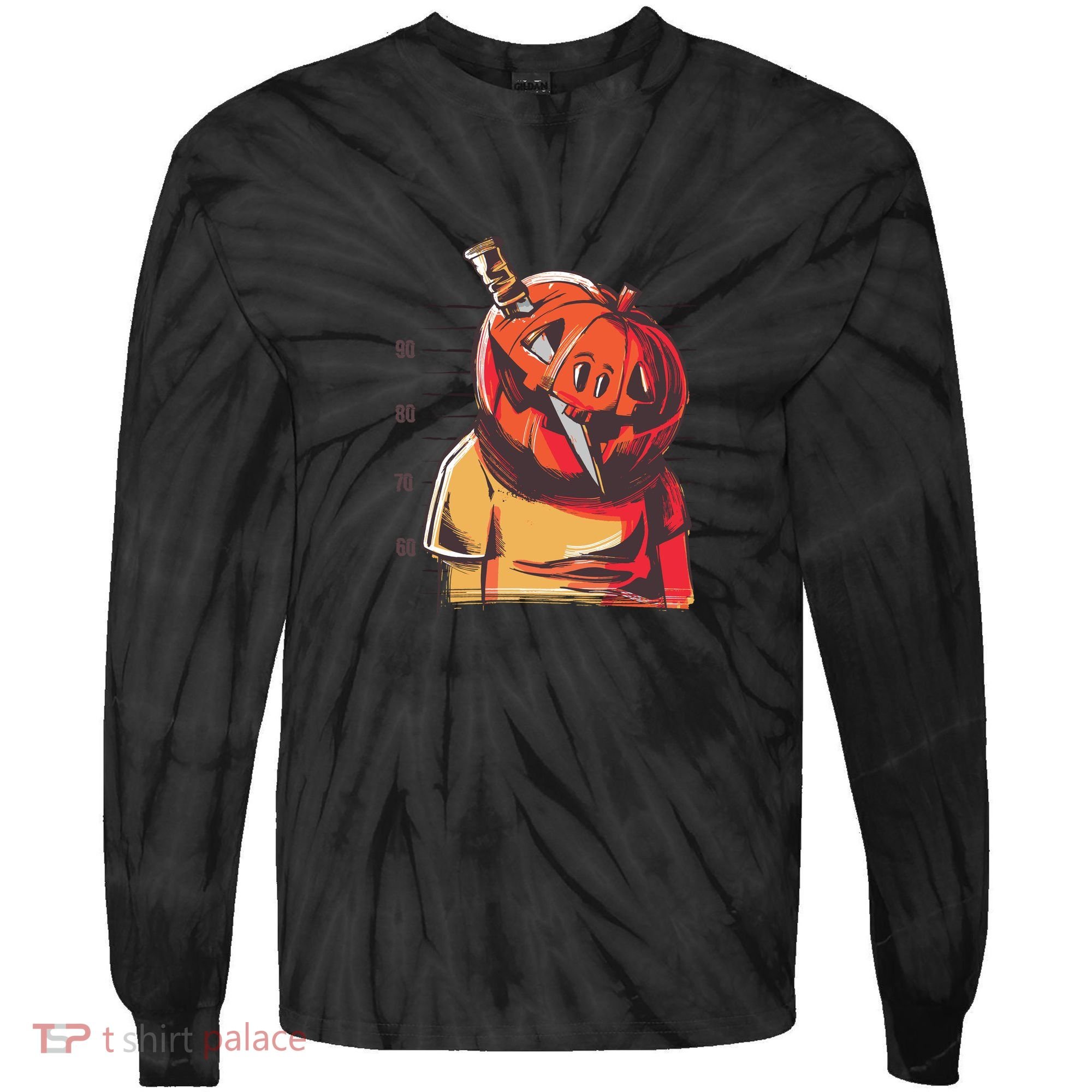 Prisoner Pumpkin Mug Shot Tie-Dye Long Sleeve Shirt
