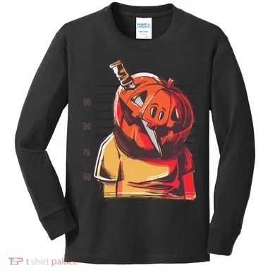 Prisoner Pumpkin Mug Shot Kids Long Sleeve Shirt
