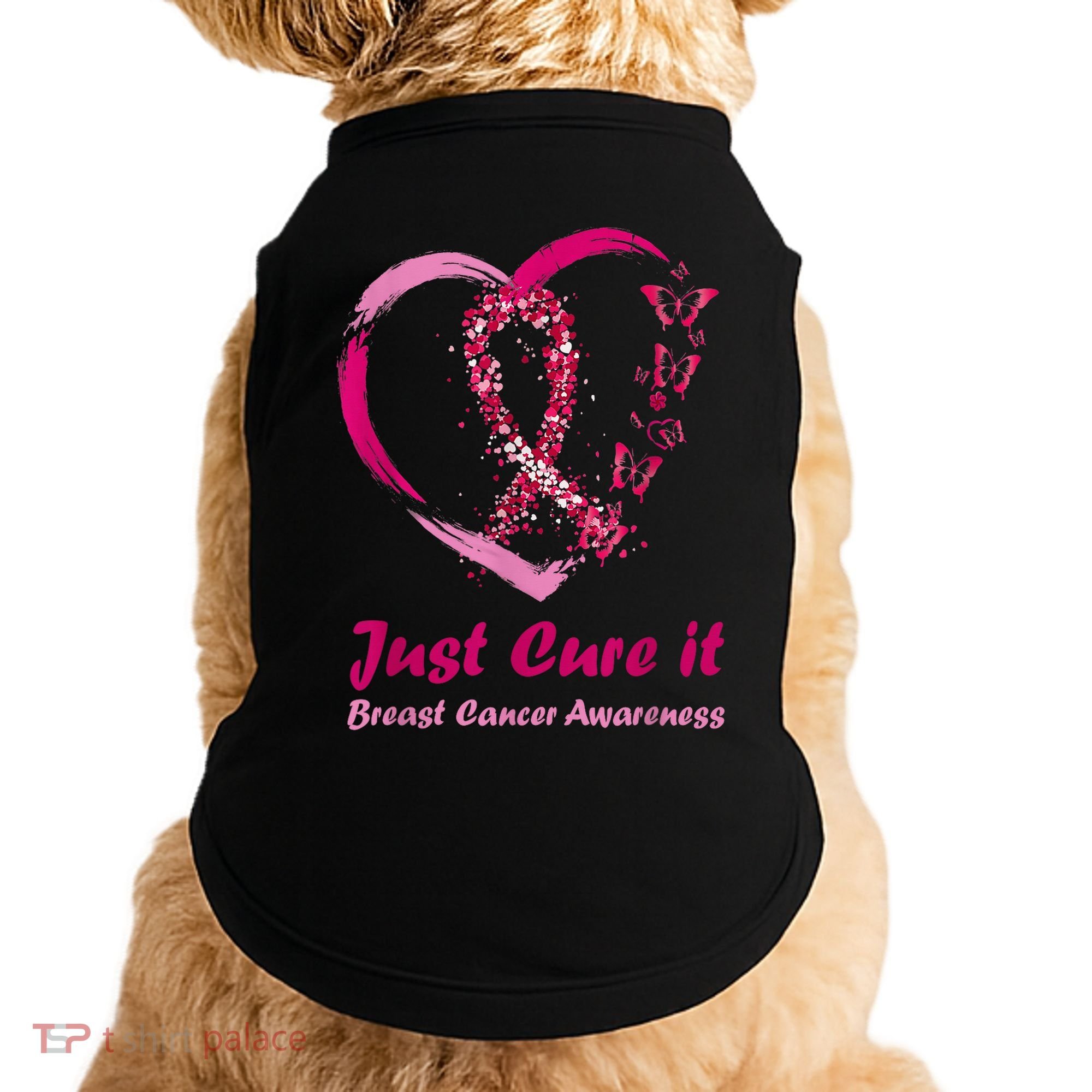 Pink Ribbon Just Cure It Heart Support Breast Cancer Warrior Doggie Tank