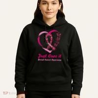 Pink Ribbon Just Cure It Heart Support Breast Cancer Warrior Hoodie thumb 5