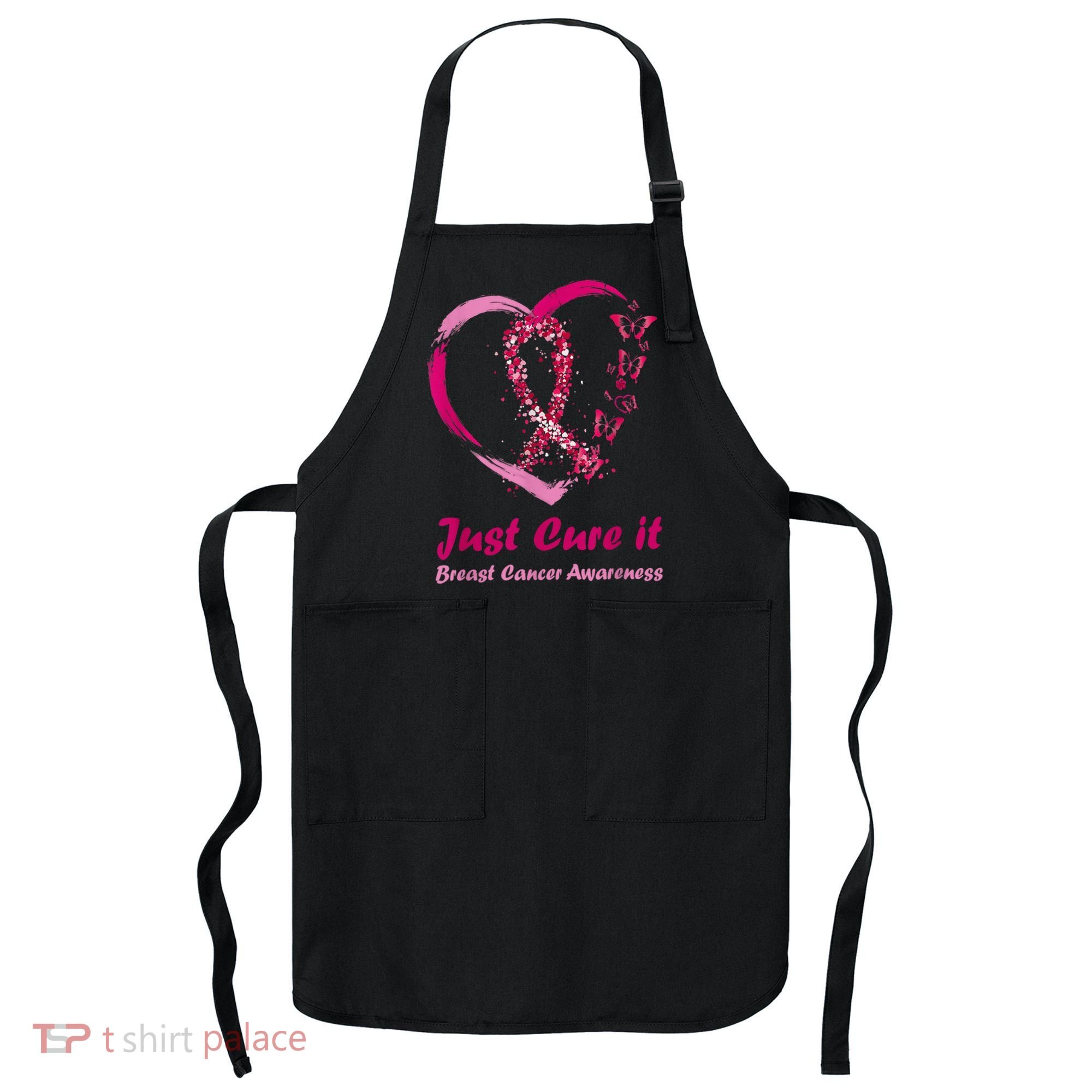 Pink Ribbon Just Cure It Heart Support Breast Cancer Warrior Apron