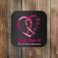 Pink Ribbon Just Cure It Heart Support Breast Cancer Warrior Coaster thumb 0