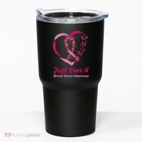 Pink Ribbon Just Cure It Heart Support Breast Cancer Warrior Tumbler thumb 0