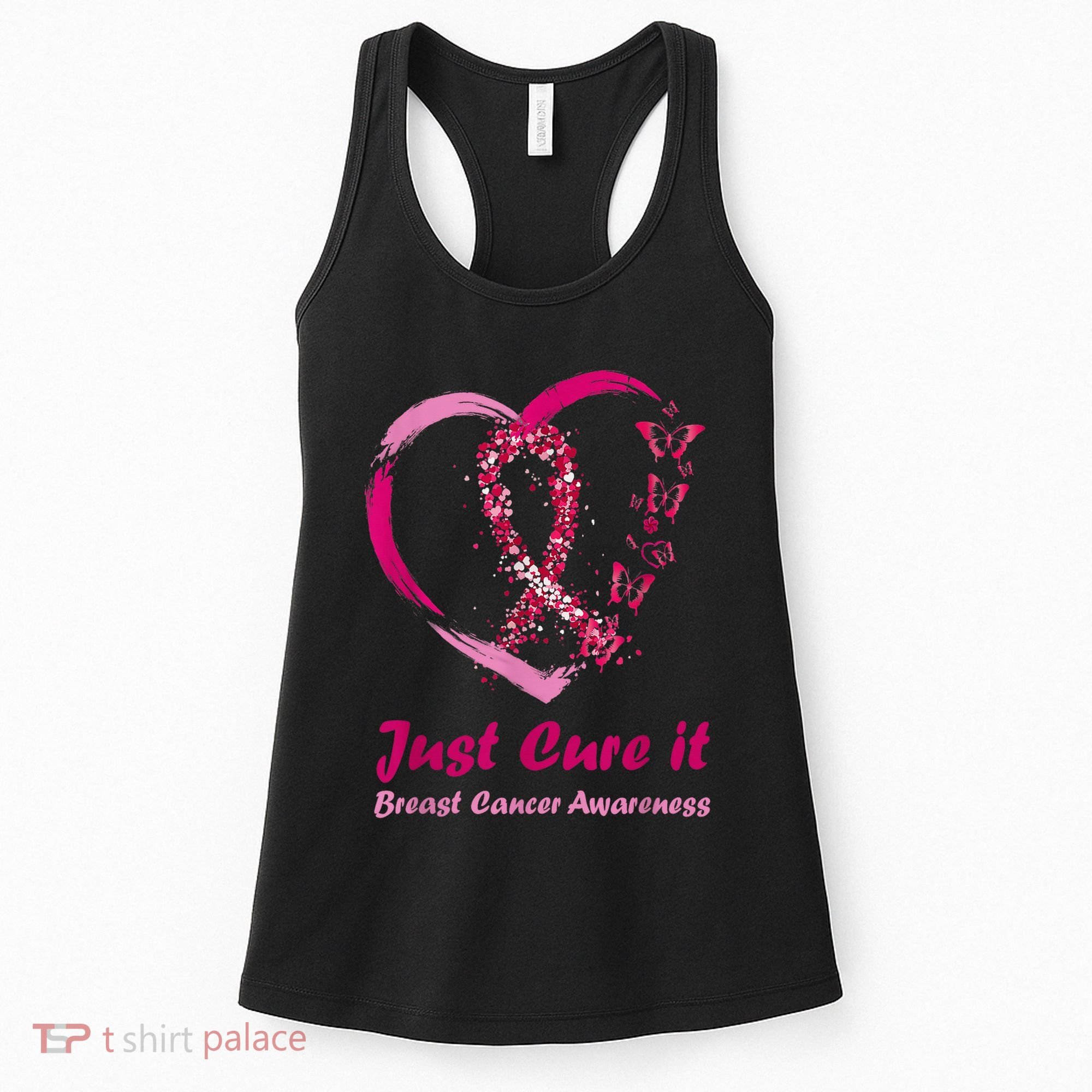 Pink Ribbon Just Cure It Heart Support Breast Cancer Warrior Women's Tank Top
