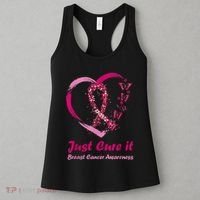 Pink Ribbon Just Cure It Heart Support Breast Cancer Warrior Women's Tank Top thumb 3