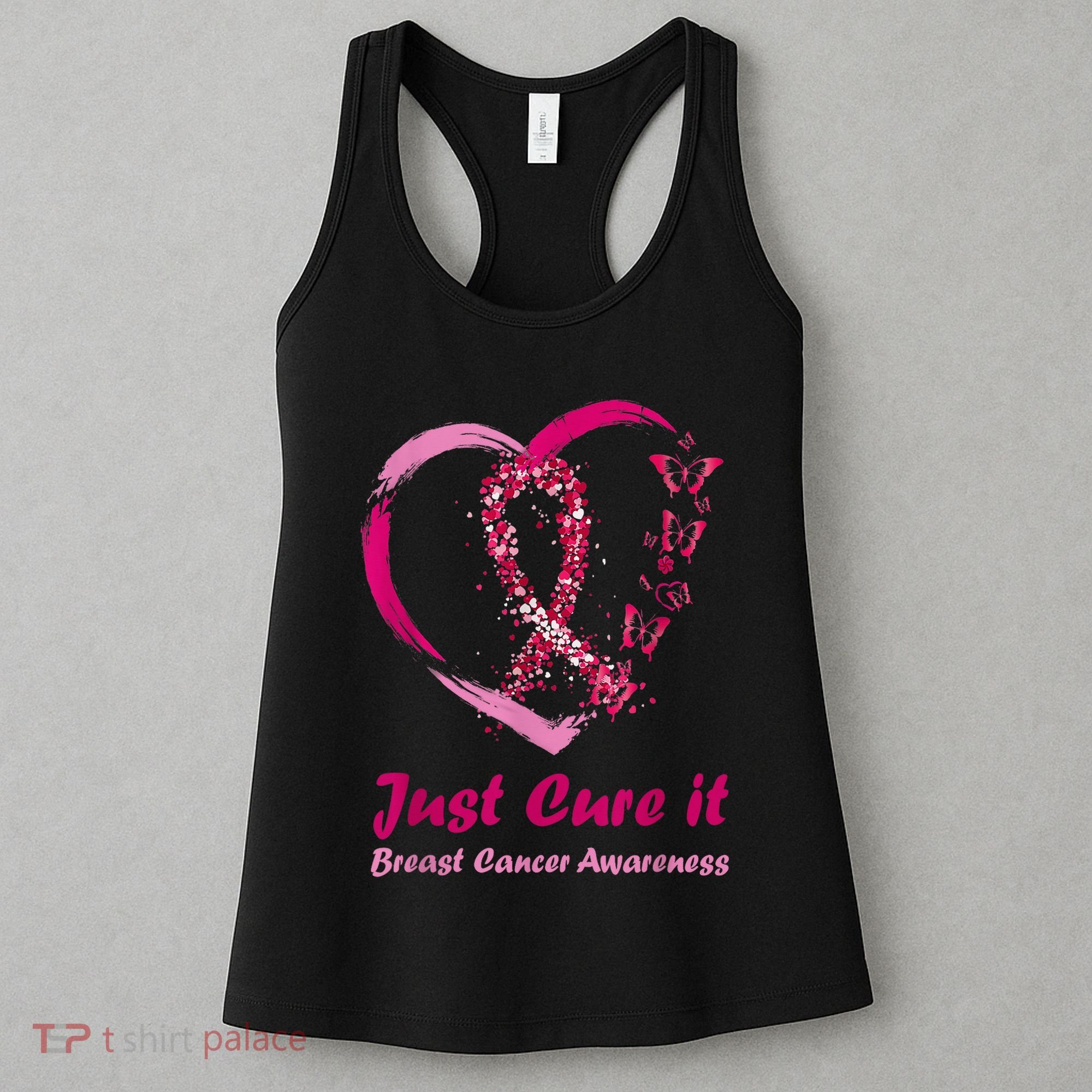 Pink Ribbon Just Cure It Heart Support Breast Cancer Warrior Women's Tank Top
