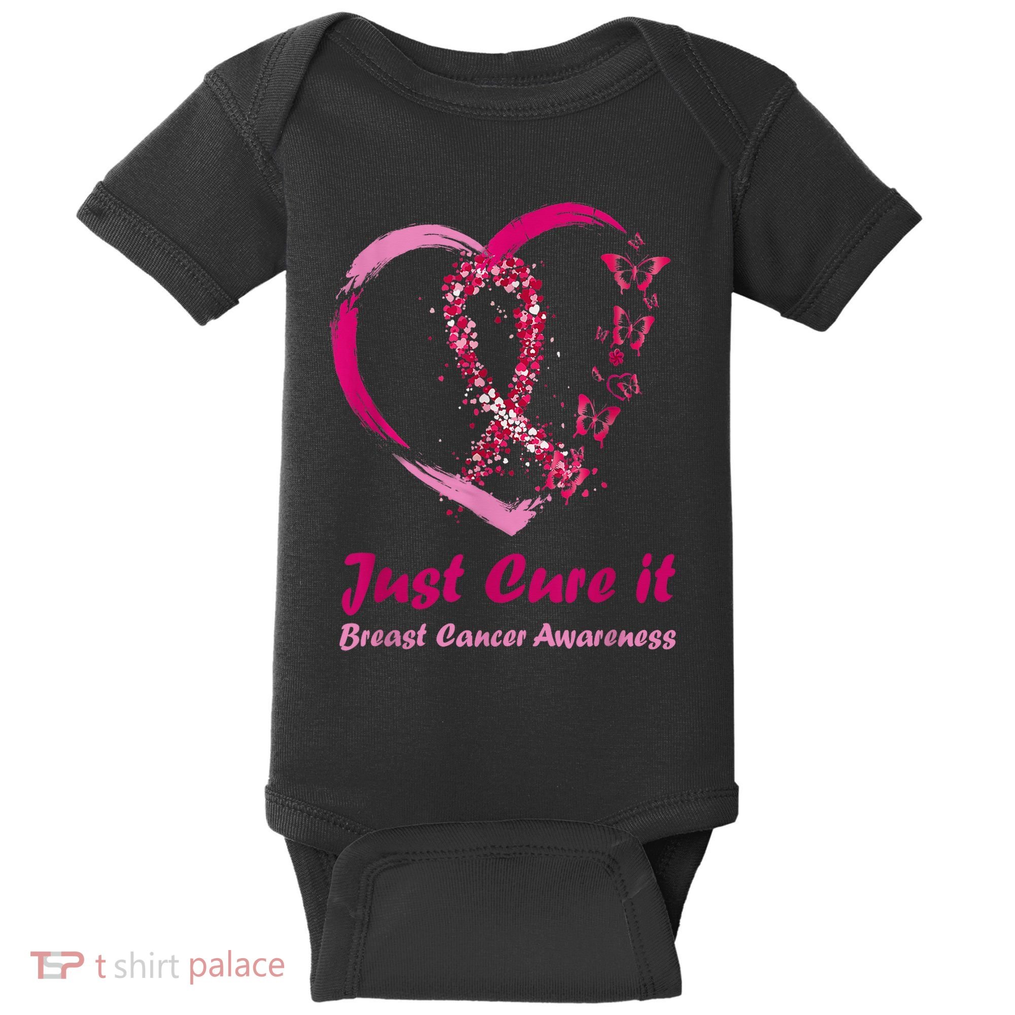 Pink Ribbon Just Cure It Heart Support Breast Cancer Warrior Baby Bodysuit