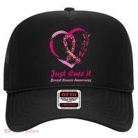 Pink Ribbon Just Cure It Heart Support Breast Cancer Warrior Hat thumb 0