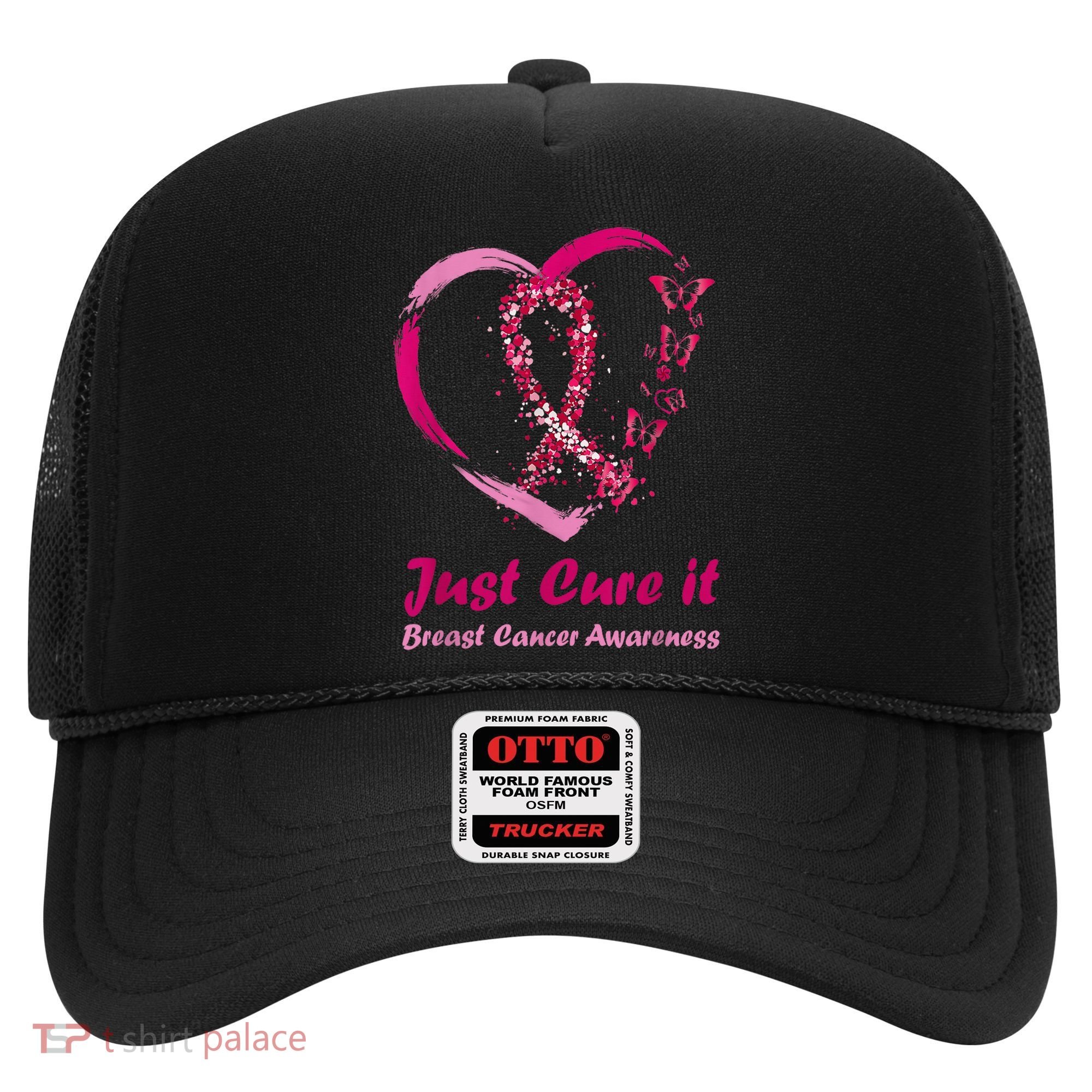 Pink Ribbon Just Cure It Heart Support Breast Cancer Warrior Hat