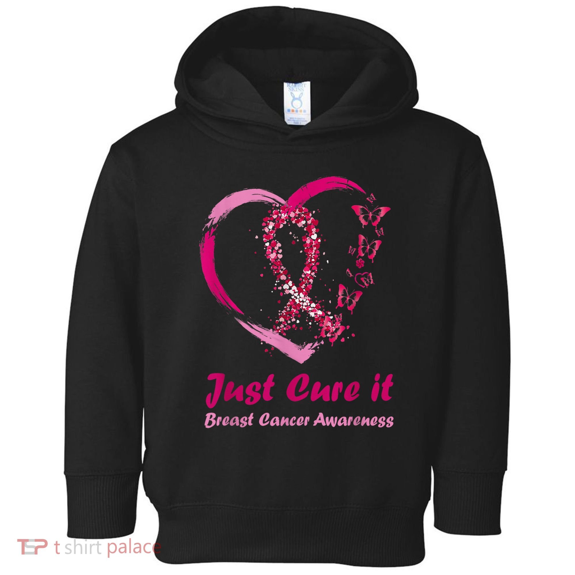 Pink Ribbon Just Cure It Heart Support Breast Cancer Warrior Toddler Hoodie
