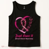 Pink Ribbon Just Cure It Heart Support Breast Cancer Warrior Tank Top thumb 2