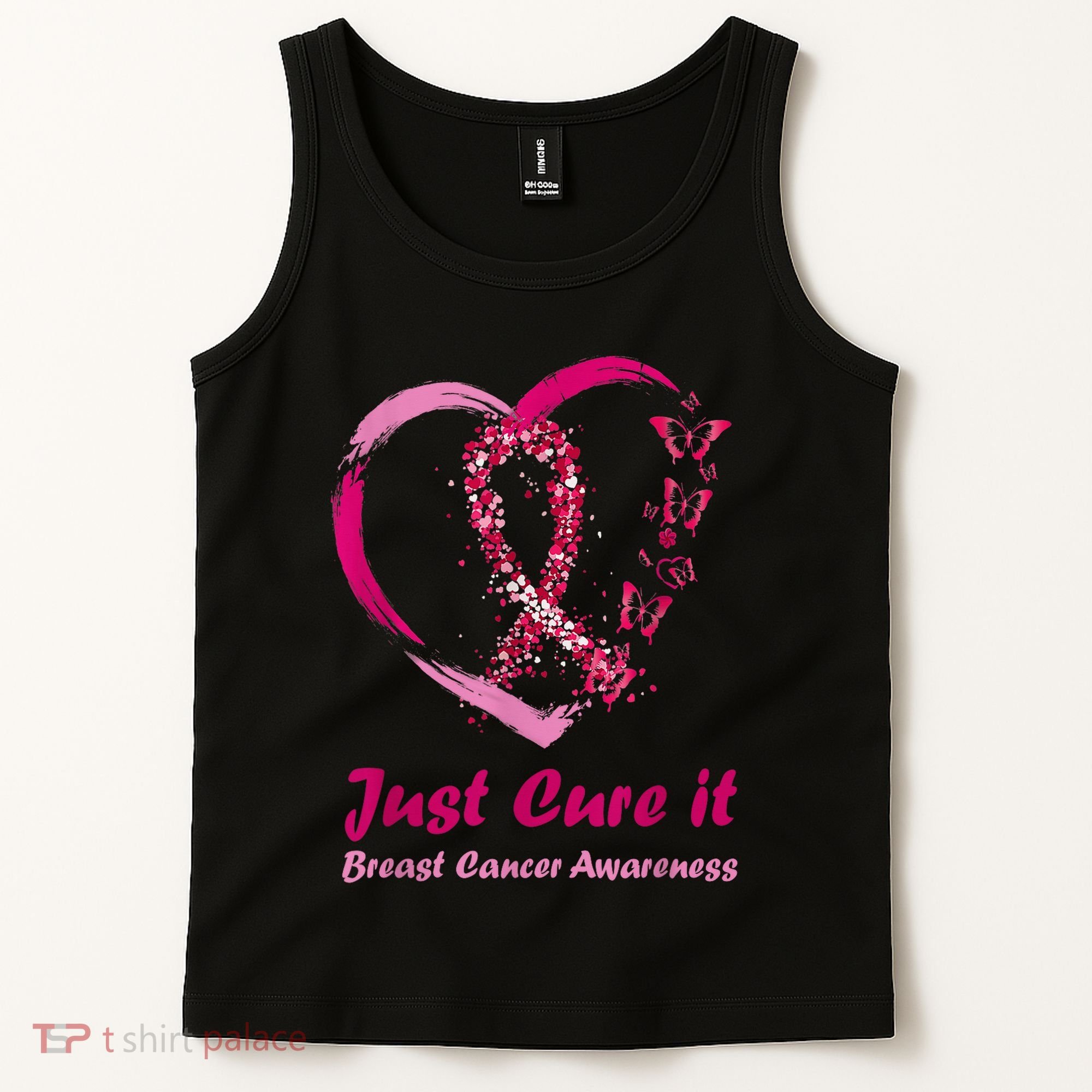 Pink Ribbon Just Cure It Heart Support Breast Cancer Warrior Tank Top
