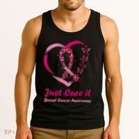 Pink Ribbon Just Cure It Heart Support Breast Cancer Warrior Tank Top thumb 3