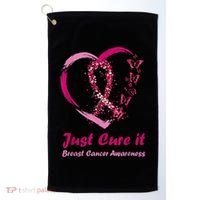 Pink Ribbon Just Cure It Heart Support Breast Cancer Warrior Golf Towel thumb 0