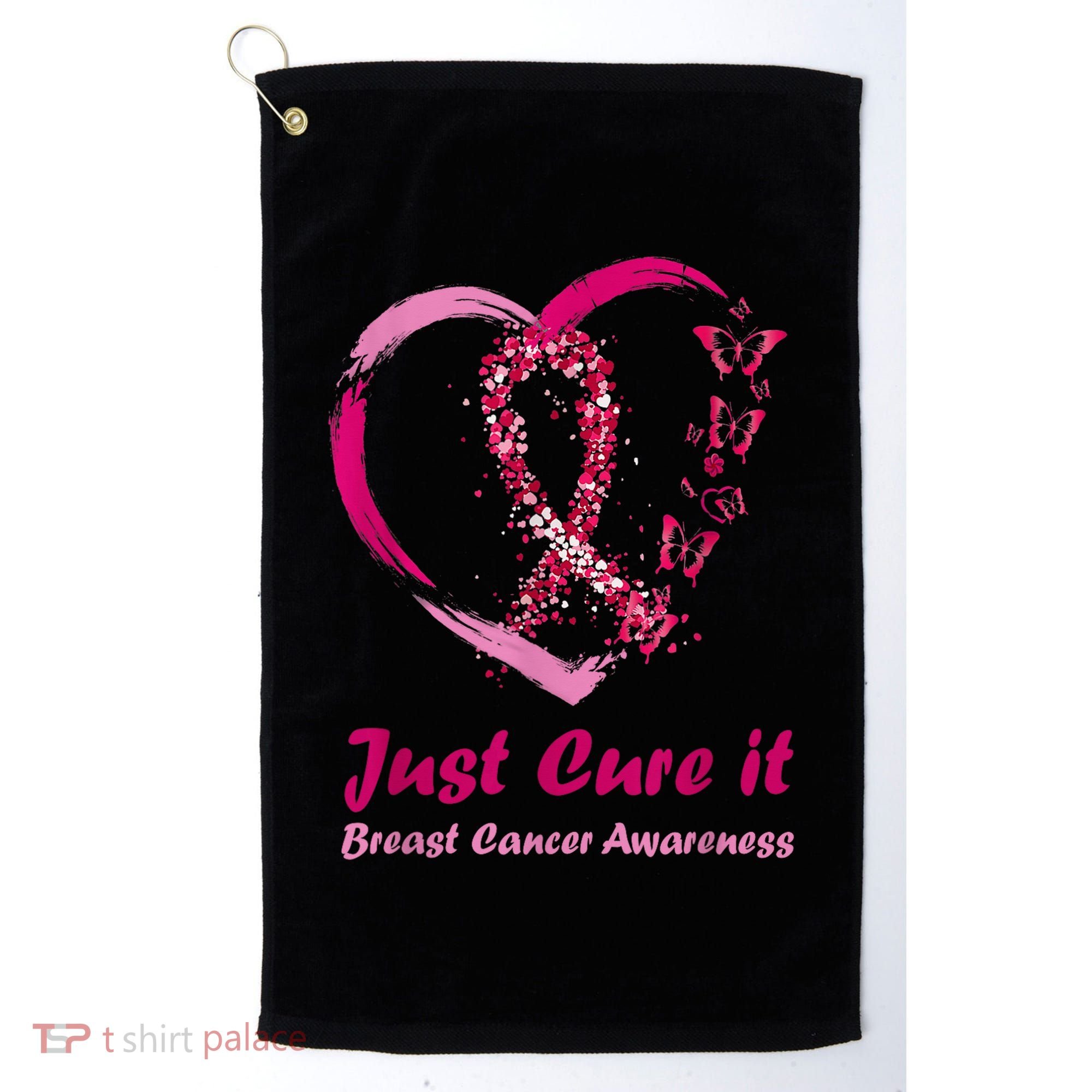 Pink Ribbon Just Cure It Heart Support Breast Cancer Warrior Golf Towel