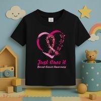Pink Ribbon Just Cure It Heart Support Breast Cancer Warrior Toddler T-Shirt thumb 3