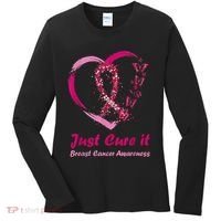 Pink Ribbon Just Cure It Heart Support Breast Cancer Warrior Women's Long Sleeve Shirt thumb 0