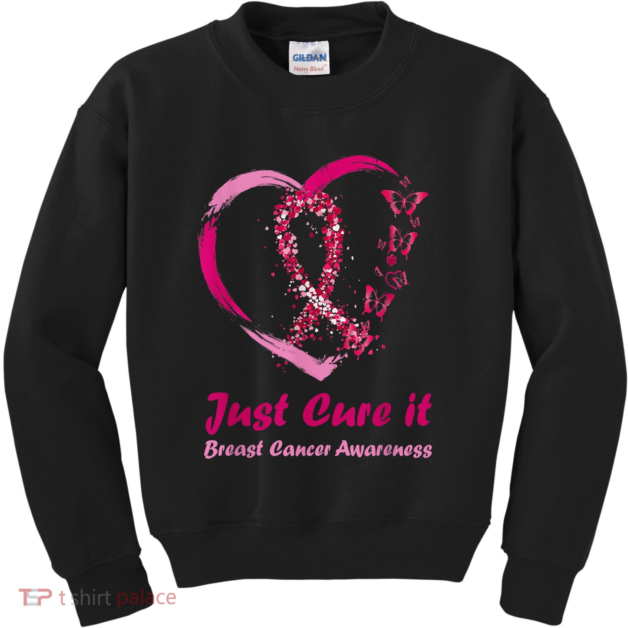 Pink Ribbon Just Cure It Heart Support Breast Cancer Warrior Kids Sweatshirt