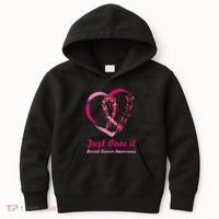 Pink Ribbon Just Cure It Heart Support Breast Cancer Warrior Kids Hoodie thumb 0