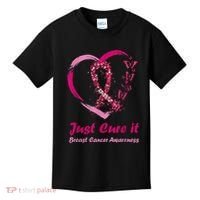 Pink Ribbon Just Cure It Heart Support Breast Cancer Warrior Kids T-Shirt thumb 0