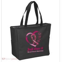 Pink Ribbon Just Cure It Heart Support Breast Cancer Warrior Tote Bag thumb 2