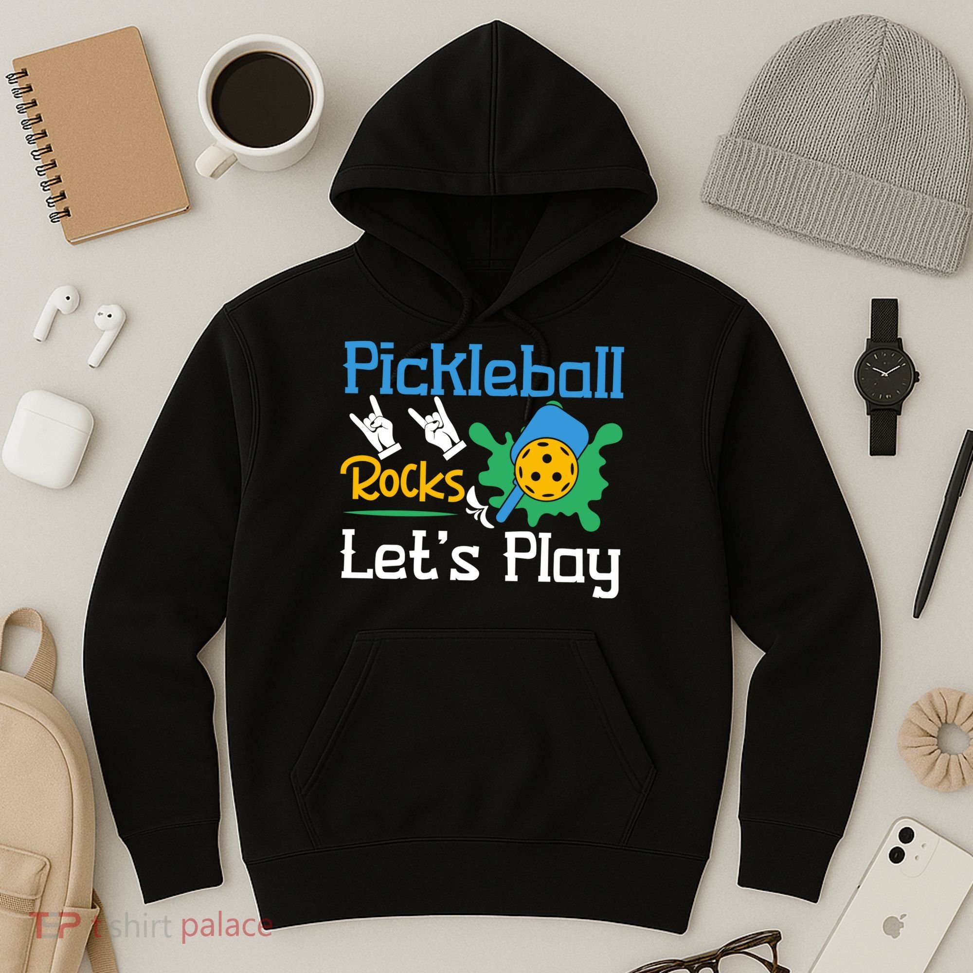 Pickleball Rocks Let's Play For Pickleball Paddleball Hoodie