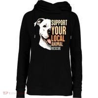 Pitbull Rescue Mom Adoption Support Your Local Animal Rescue  Womens Funnel Neck Pullover Hood thumb 0