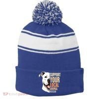 Pitbull Rescue Mom Adoption Support Your Local Animal Rescue  Stripe Pom Pom Beanie thumb 0