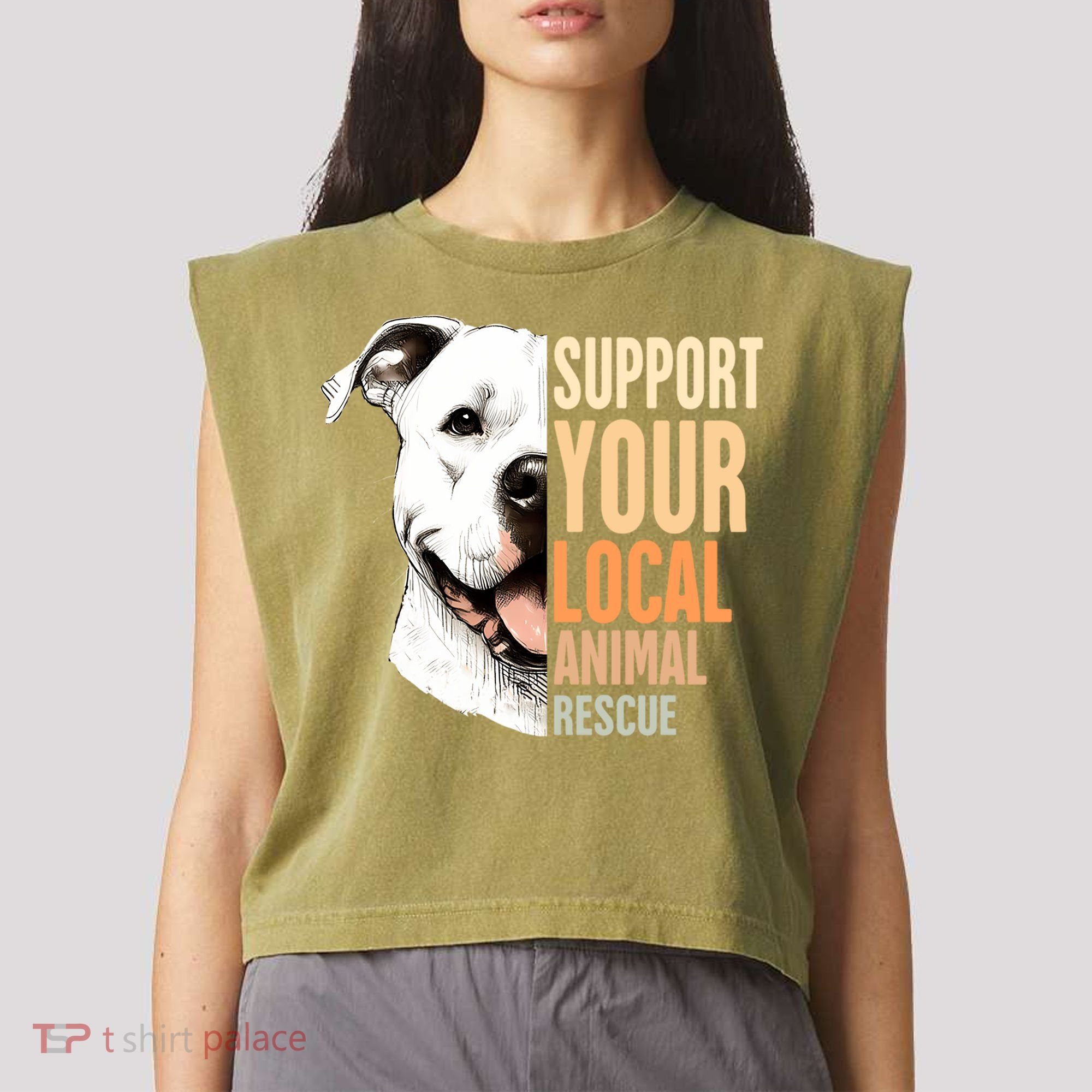 Pitbull Rescue Mom Adoption Support Your Local Animal Rescue  Garment-Dyed Women's Muscle Tee