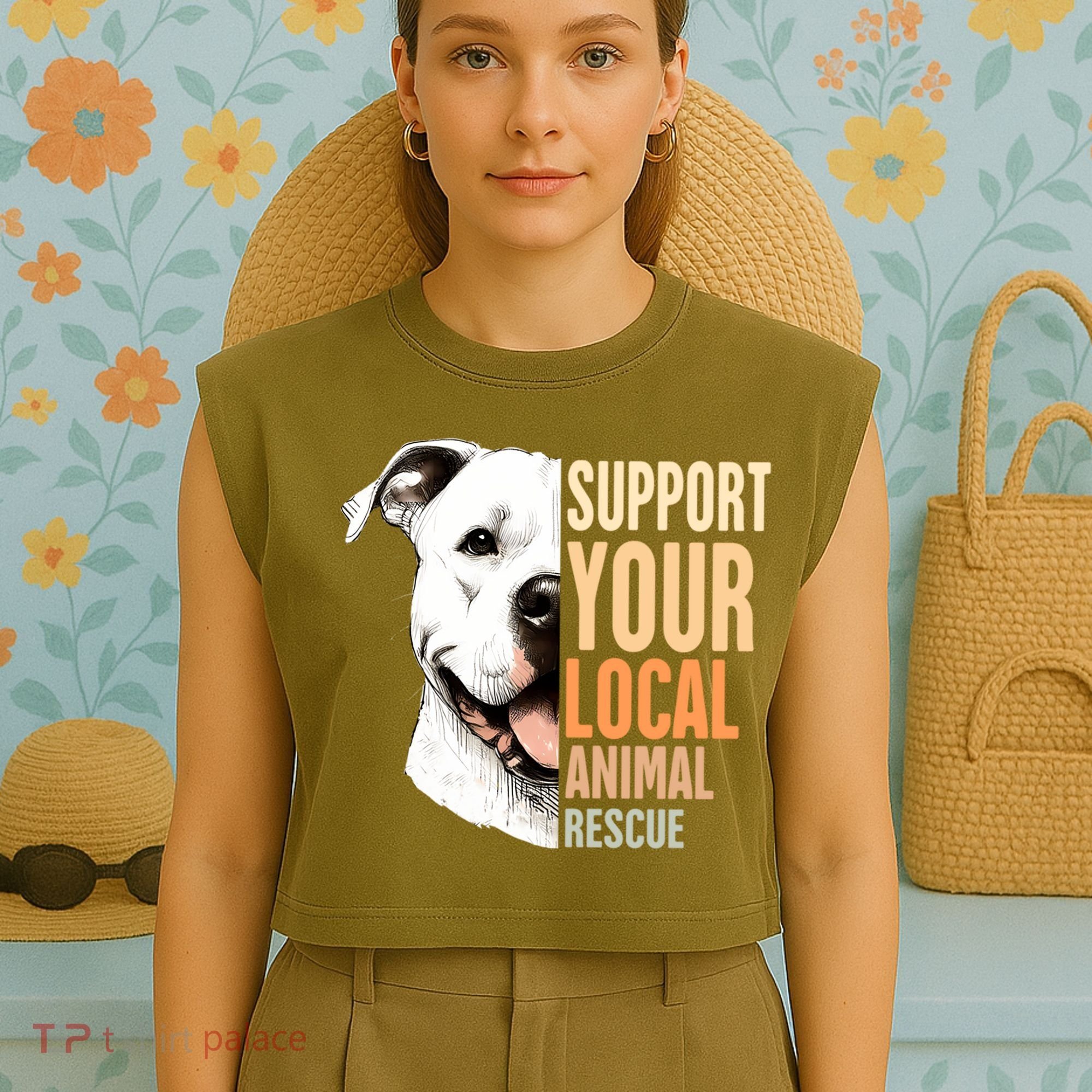 Pitbull Rescue Mom Adoption Support Your Local Animal Rescue  Garment-Dyed Women's Muscle Tee