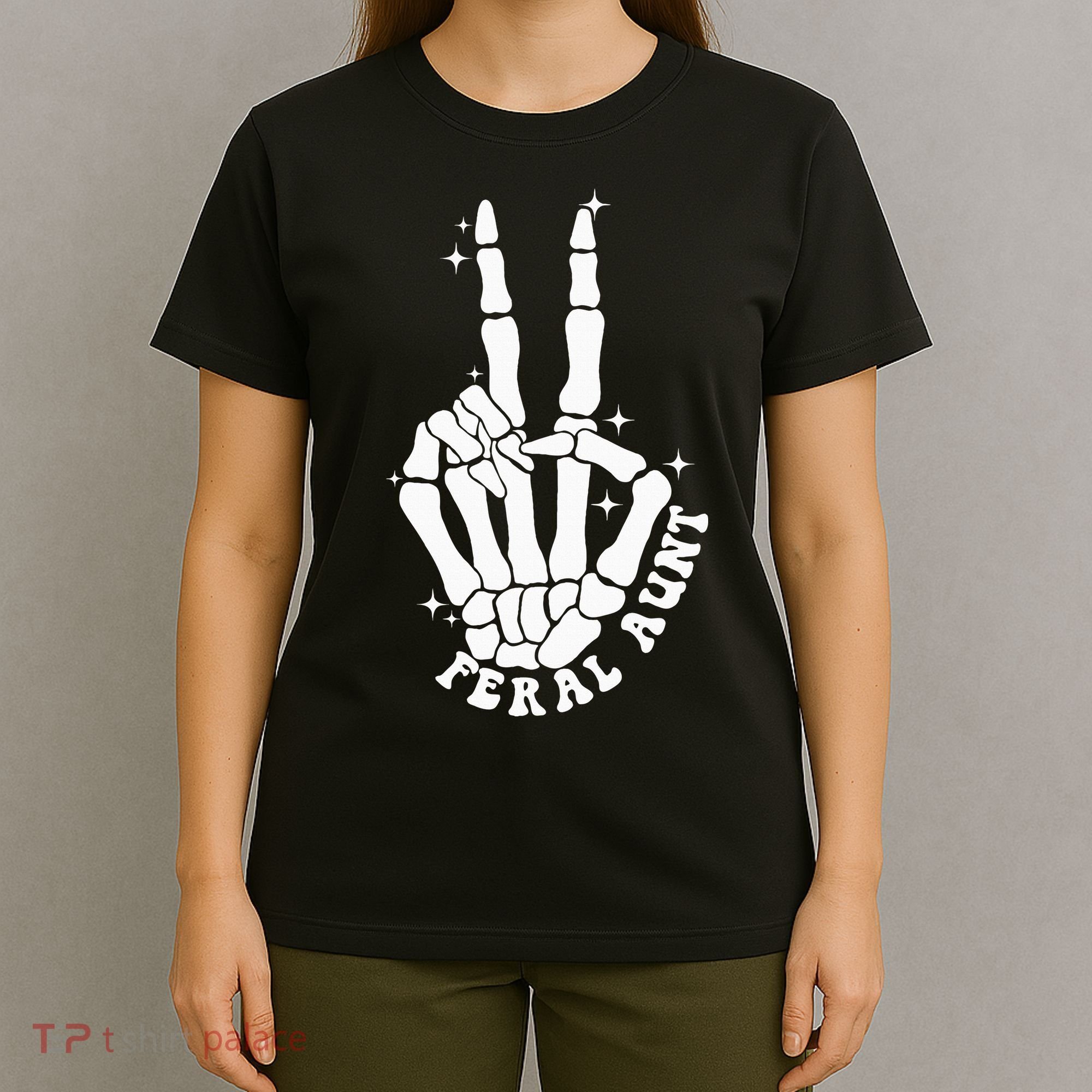 Punk Rock Mom Mother's Day Peace Skeleton Hand Feral Aunt T-Shirt