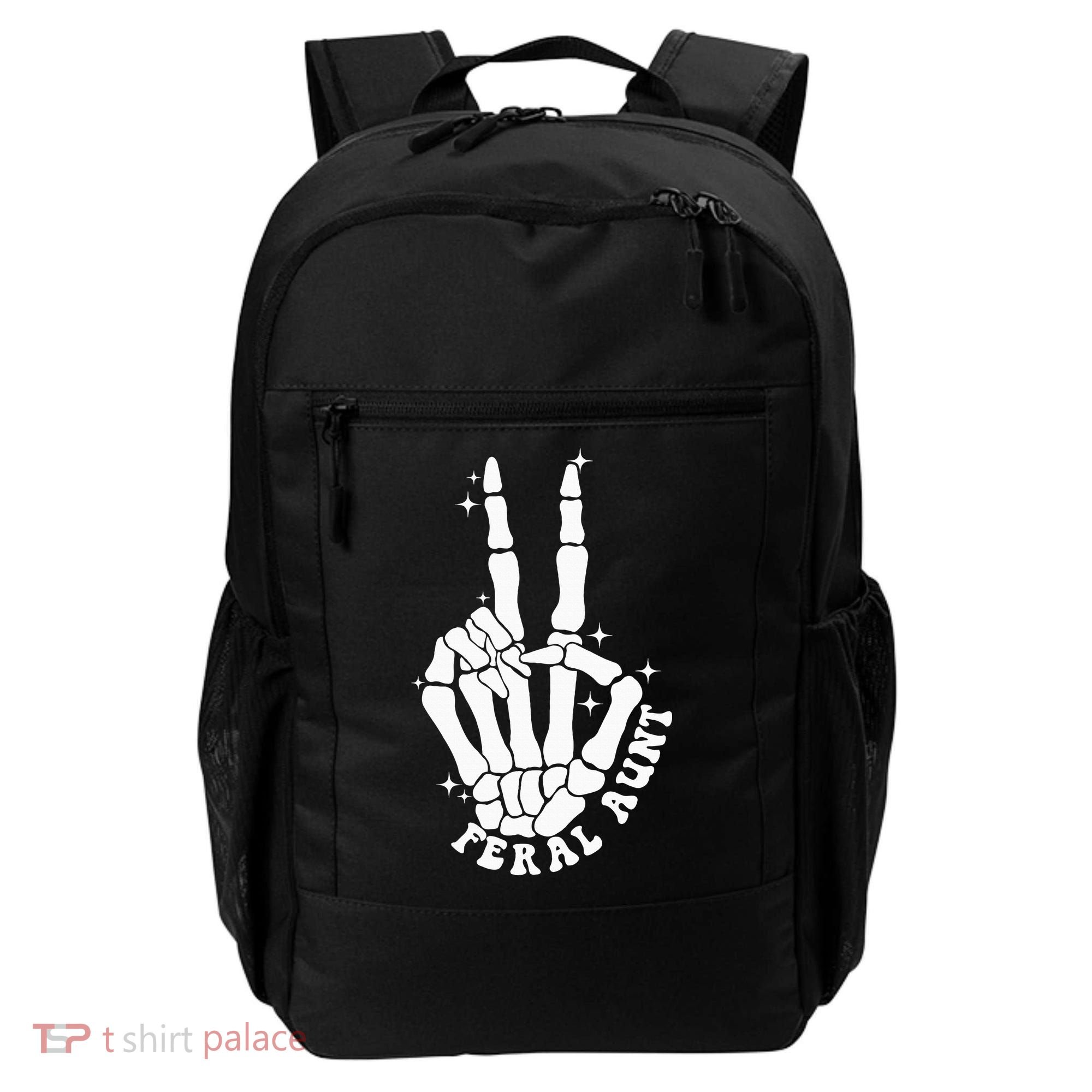 Punk Rock Mom Mother's Day Peace Skeleton Hand Feral Aunt Backpack