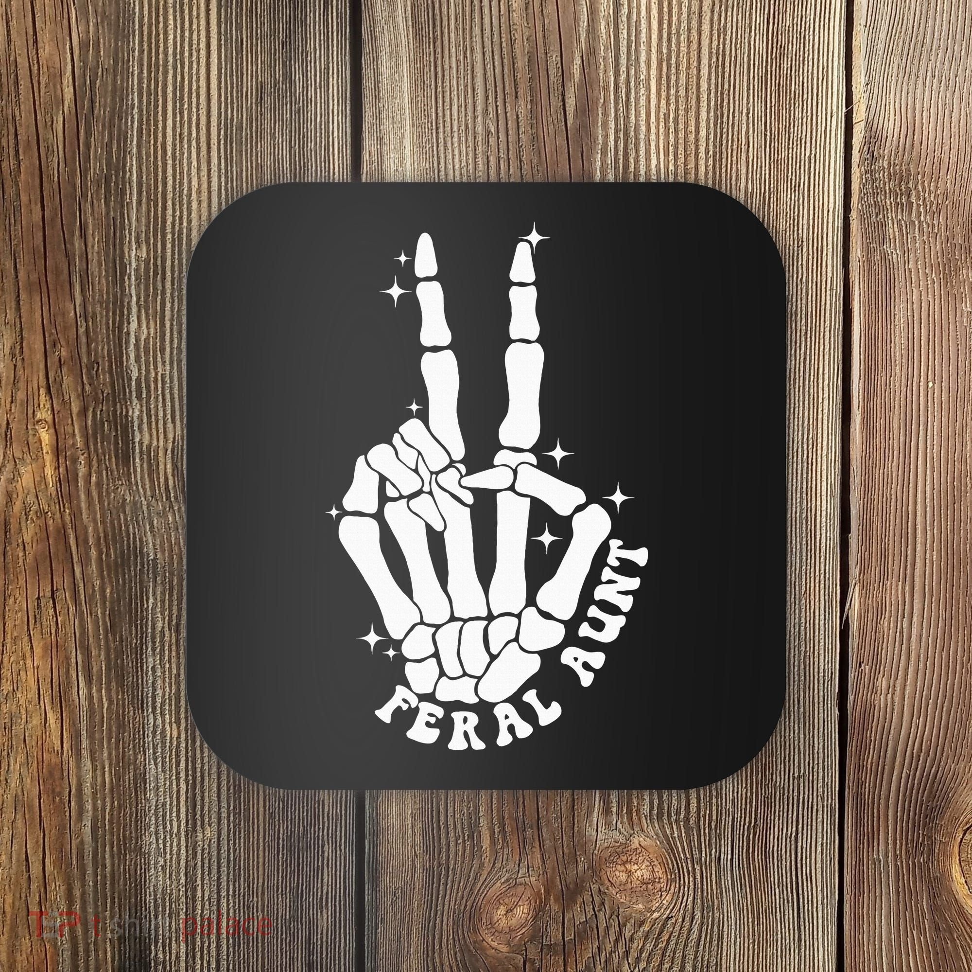 Punk Rock Mom Mother's Day Peace Skeleton Hand Feral Aunt Coaster